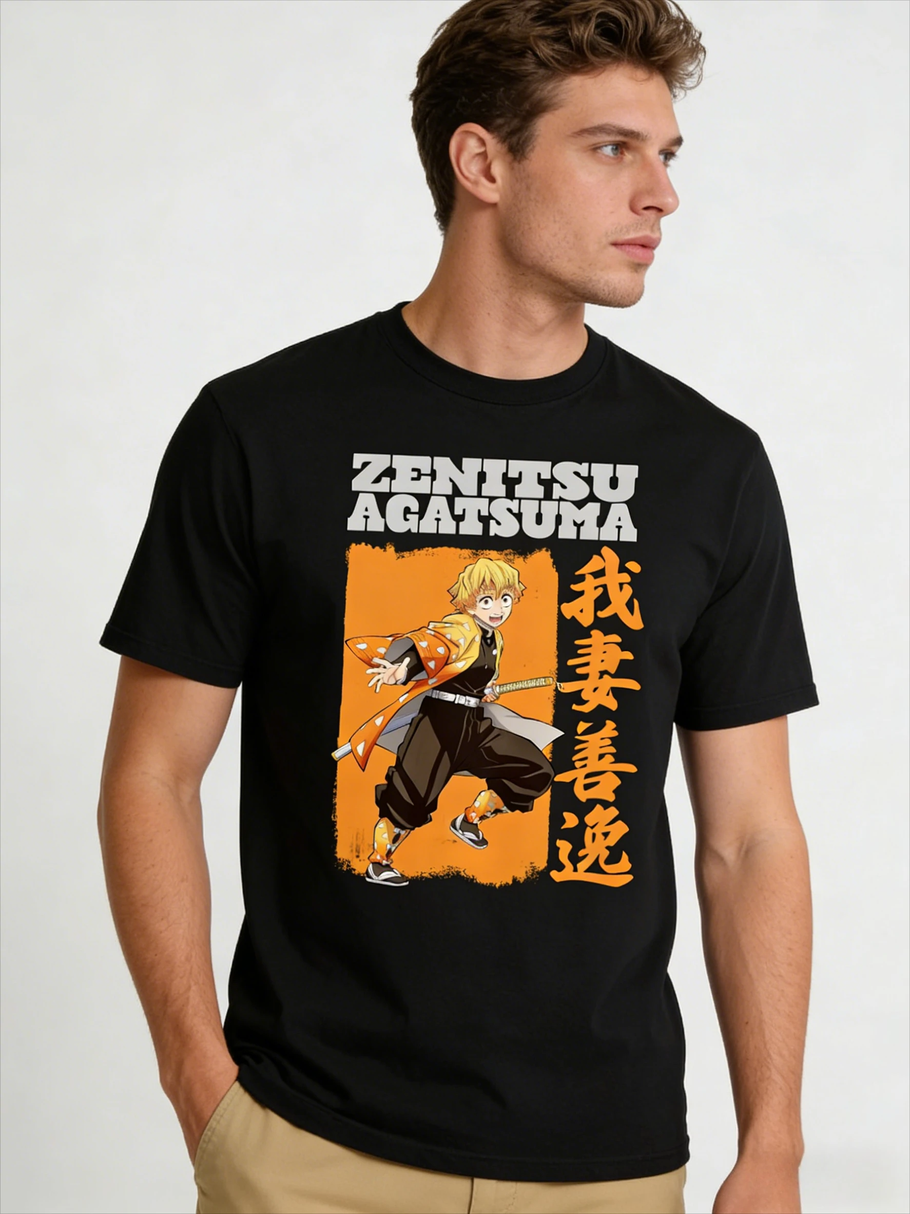 

Футболка с графическим принтом Demon Slayer Zenitsu Agatsuma, хлопковая футболка с изображением аниме-персонажа Thunder Breathing для мужчин, женщин, мальчиков и девочек, повседневная футболка с короткими рукавами