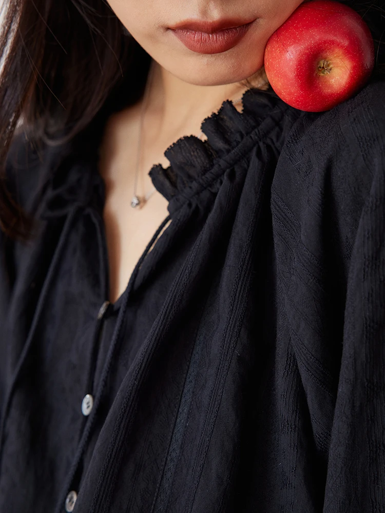 

Botanique Champs Elysees Lin 3D Flower Pendant irt French Sle Loose Fit Long Sve Breathable Skin-Friendly