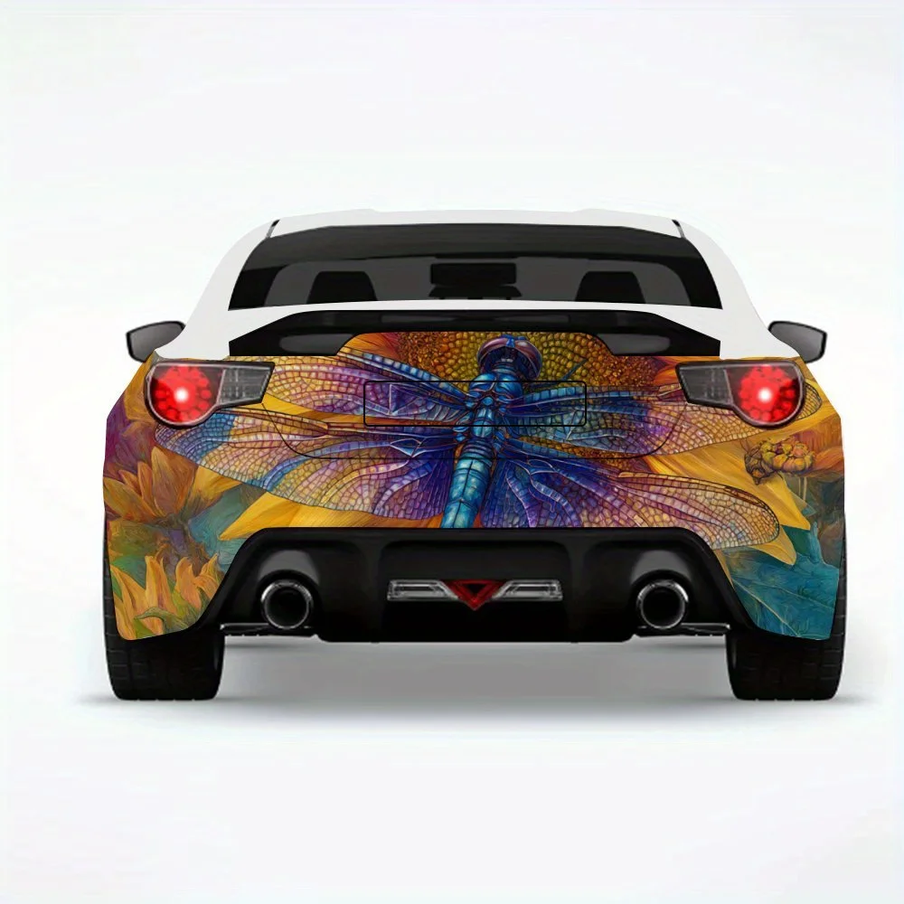 

Blue Dragonfly & Sunflower Car Sticker-Vinyl Decal for Car Rear, Waterproof Self-Adhesive Vinyl Stickers for Vehicle Tail & Bump