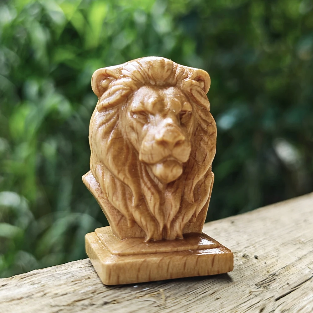 Hand-Carved Wooden Lion Figurine Ornament, Traditional Style, Animal Theme, Suitable for Christmas Decorations, Fireplace, Living Room, Office, Back-To-School Season Gifts, Birthday Gifts, Study Room