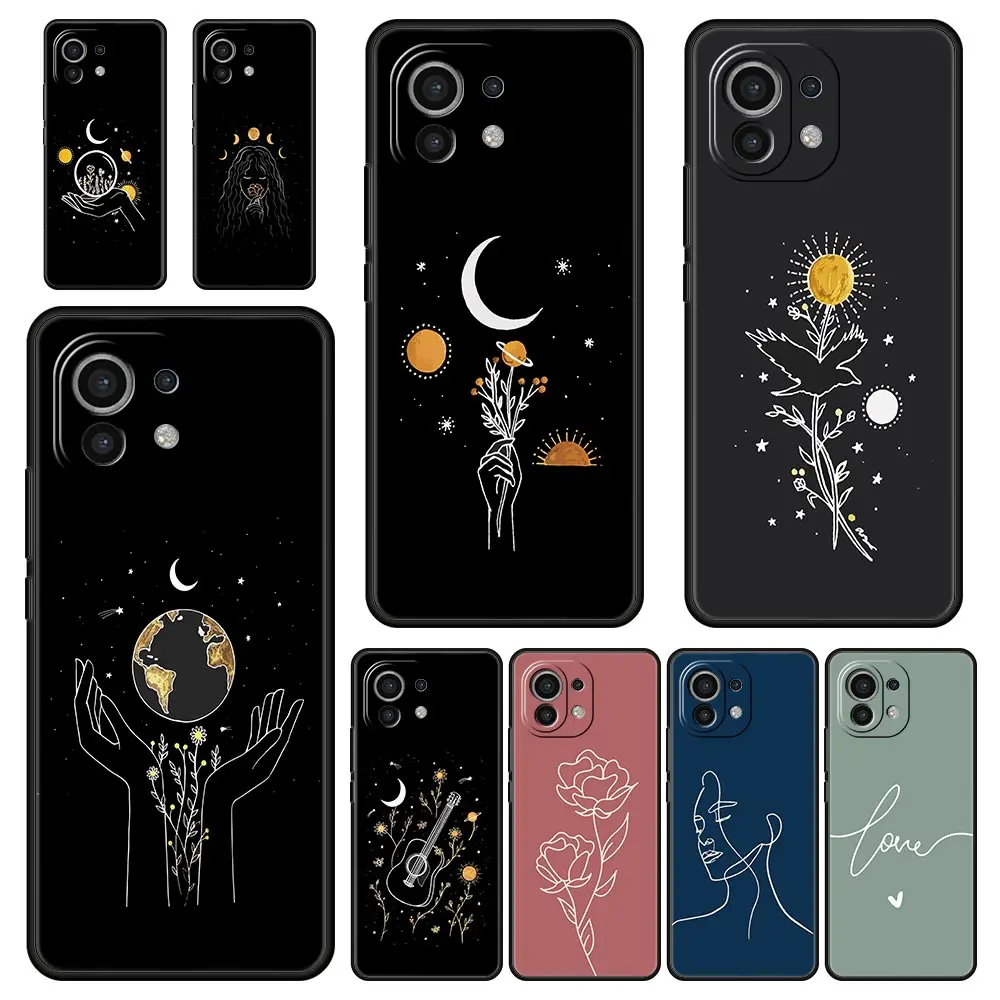 Simplicity line Art sun moon Phone Case For Xiaomi 14 13 12 11 Lite 13T 12T 11T Pro 9T Mi Poco X6 X5 M3 X3 Pro F5 F4 F3 5G Cover