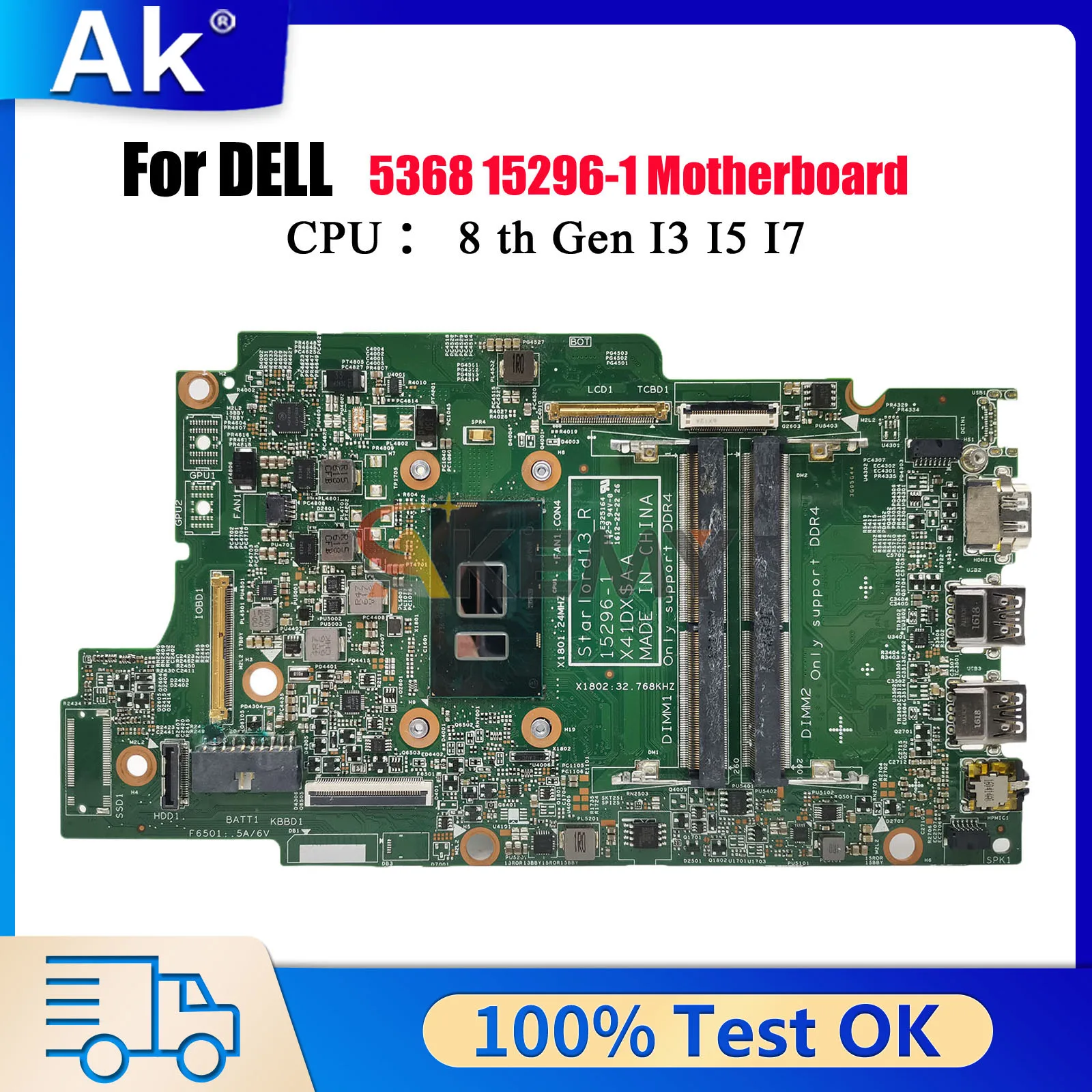 

15296-1 Mainboard For Dell Inspiron 13 5368 7368 15 5568 7569 7778 CN-0H95D5 0C1HX7 0JV40X 0P380W Tested OK