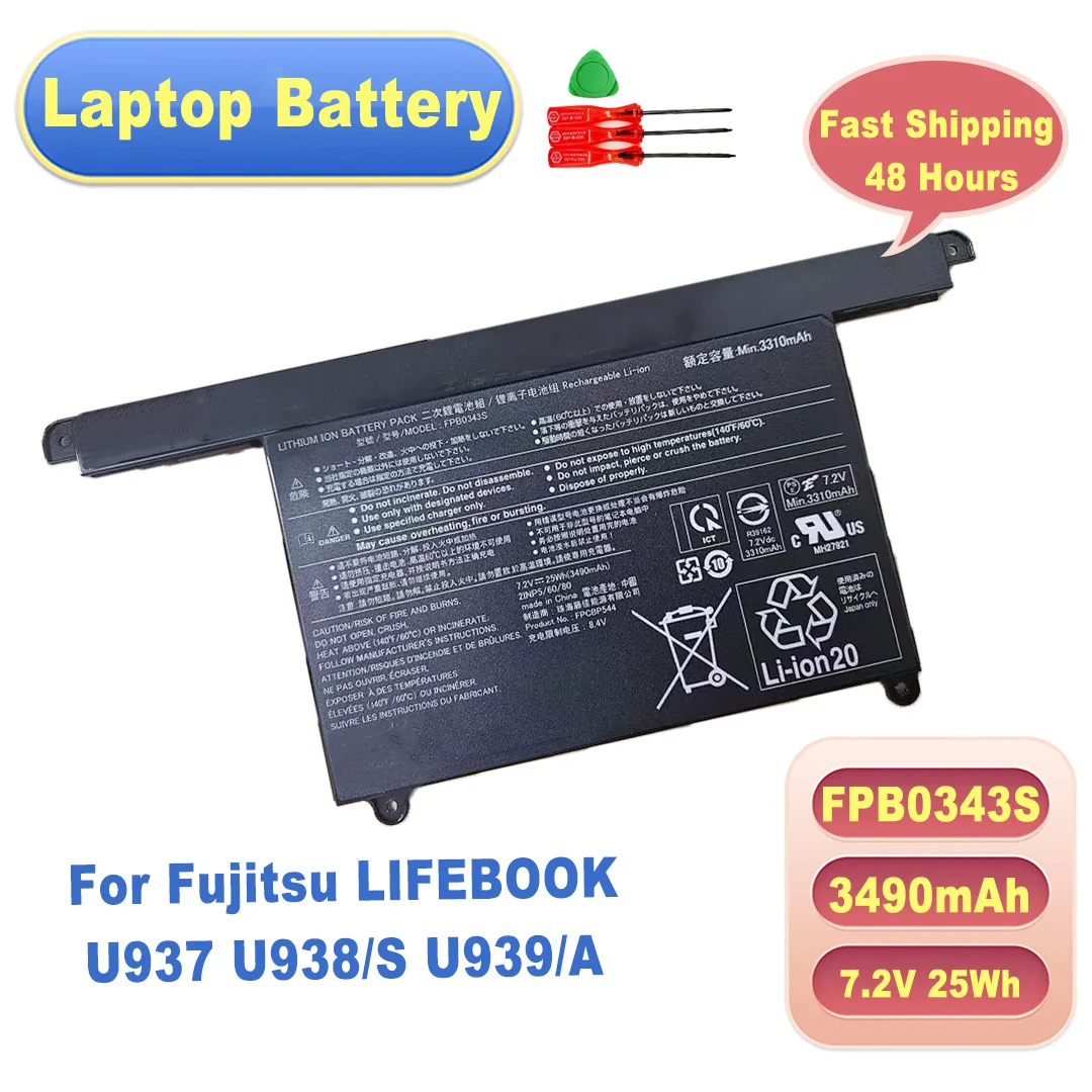 FPB0343S Laptop Battery 7.2V 25Wh 3490mAh Compatible FPCBP544 2INP5/60/80 For Fujitsu LIFEBOOK U937 U938/S U939/A