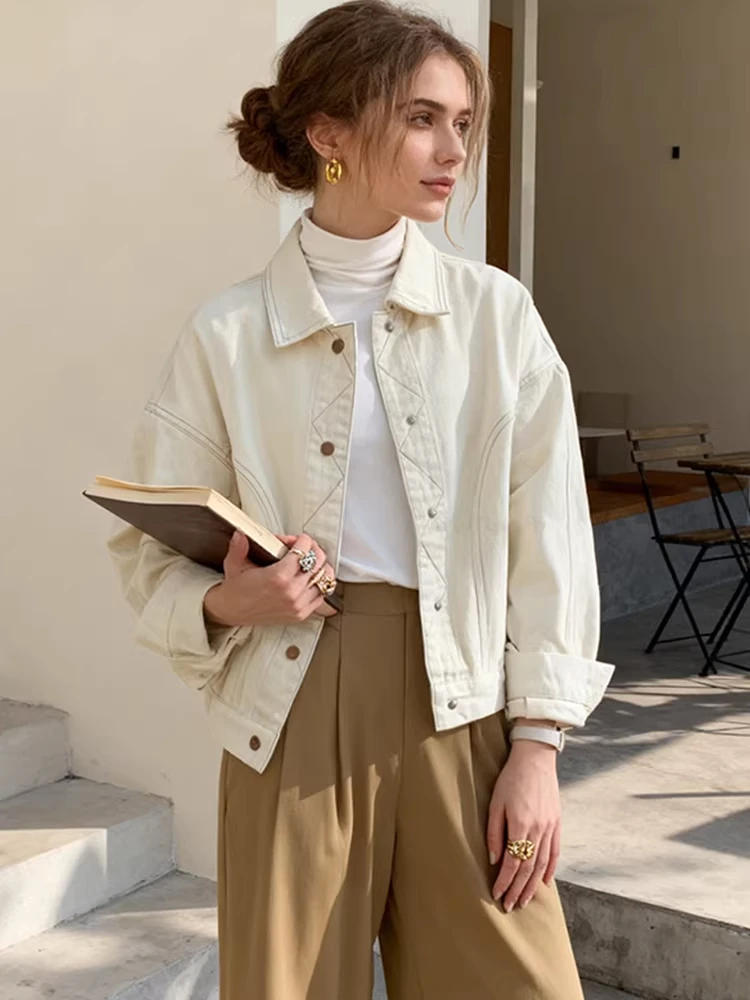 

Casual ort Jeans Jaet Women's Autumn Winter Versatile Hong Kong Sle Straight Tube Jeans Outerwear Button Closure Pure C...