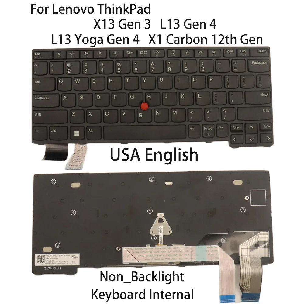 

New For Lenovo X13 Gen3 L13/L13 Yoga Gen4 X1 Carbon 12th Gen Keyboard USA English Non_Backlight 5N21H76942 5N21H77101 5N21H76738