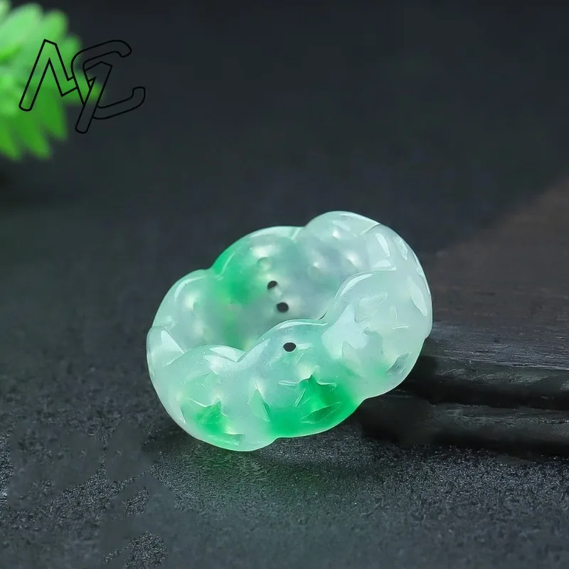 Natural Green Hetian Jade Floating Flower Hollow Ring Chinese Jadeite Amulet Fashion Jewelry Hand Carved Crafts Gifts Women Men