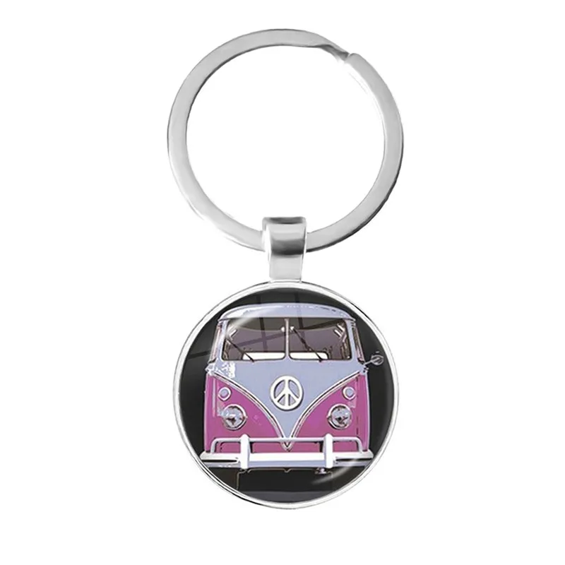 New Vintage Hippie Peace Sign Van Bus Keychain Fashion Men Women Purse Bag Car Pendant Key Chain Ring Holder Jewelry For Gift