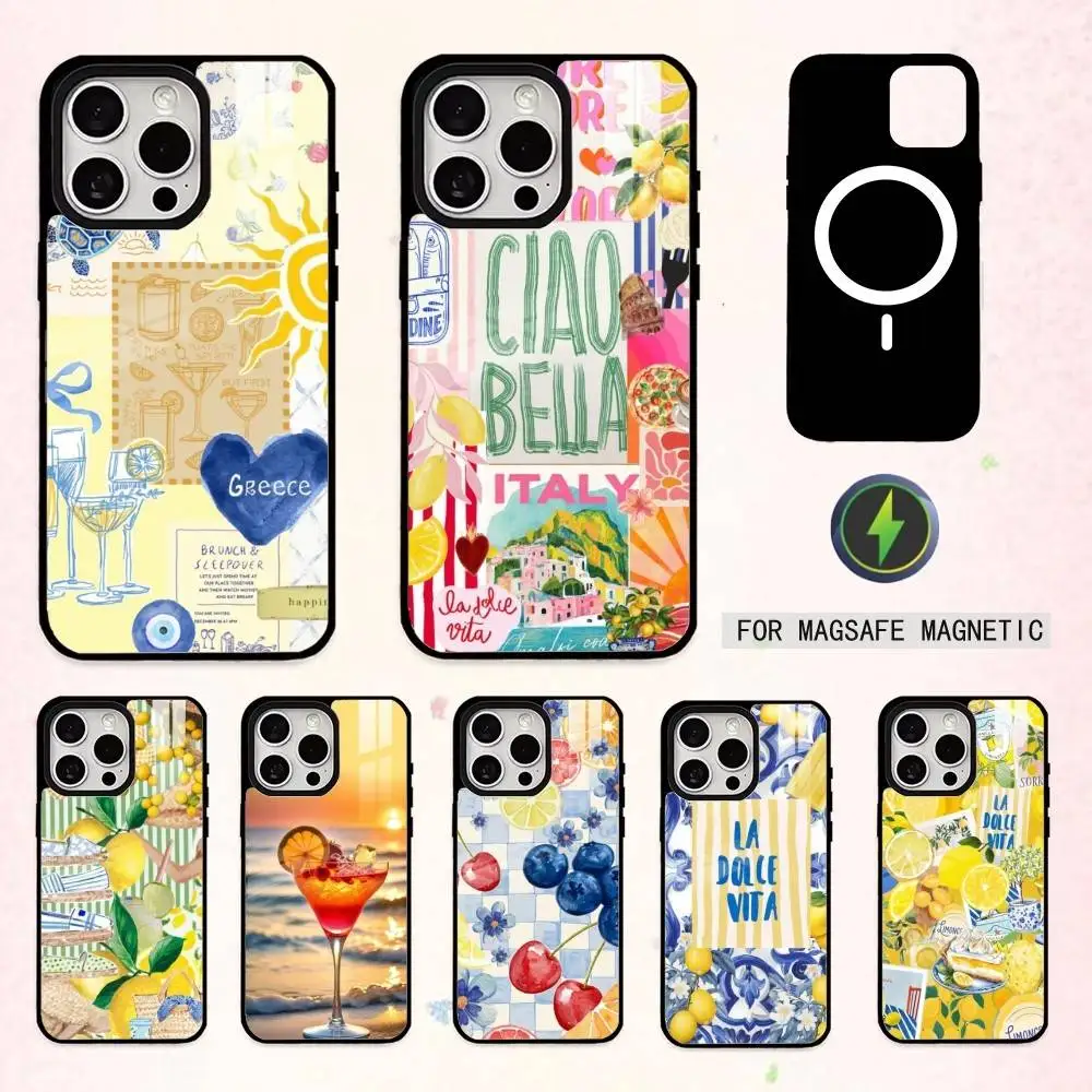 

S-Seaside Scenery Wine Lemon Phone Case For iPhone17,16,15,14,13,12,11 Plus,Pro Max Magnetic For Magsafe Wireless Charging