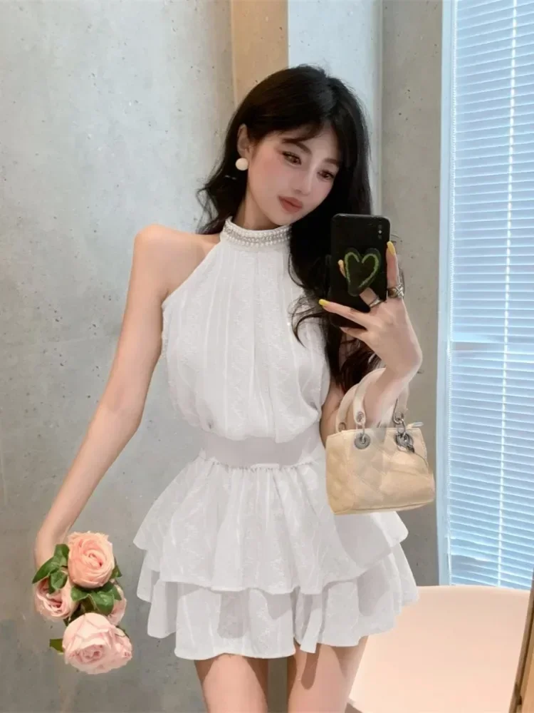 セクシーな甘いキャミソールフリルミニスカート女性のエレガントなスーツ Ezgaga ツーピースセット女性ノースリーブブラウス刺繍レースタンクトップ