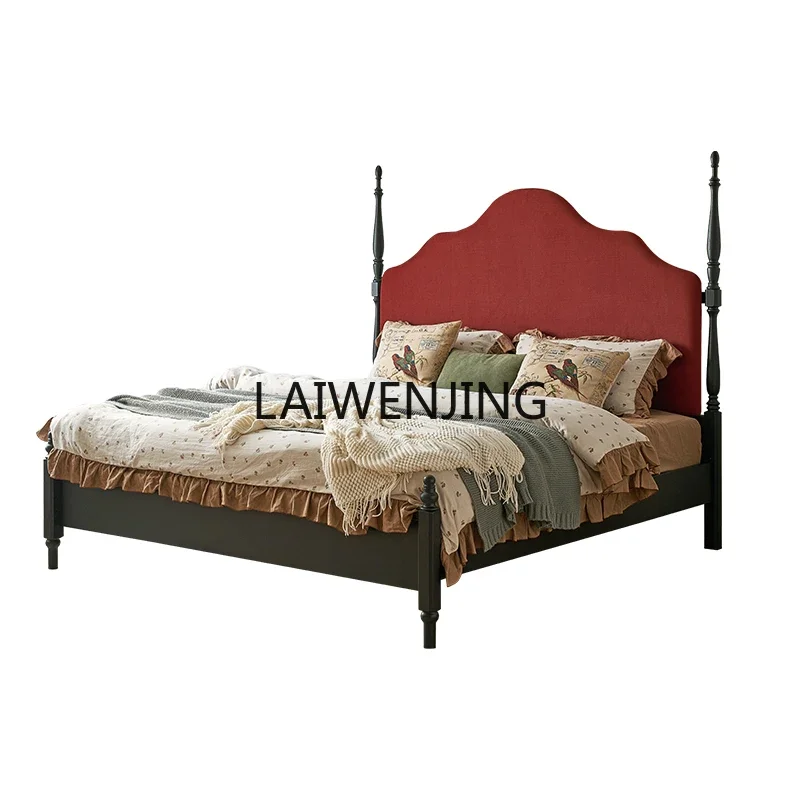 

HLZ retro solid wood bed soft bag high backrest modern simple light luxury medium and ancient double bed