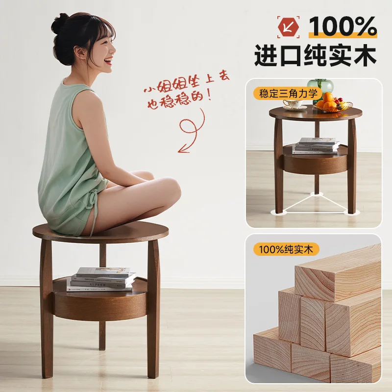 Factory Direct 2026 Top Rated Solid Wood Sofa Side Small Coffee Table Simple Living Room Side Coffee Table Small Round Table
