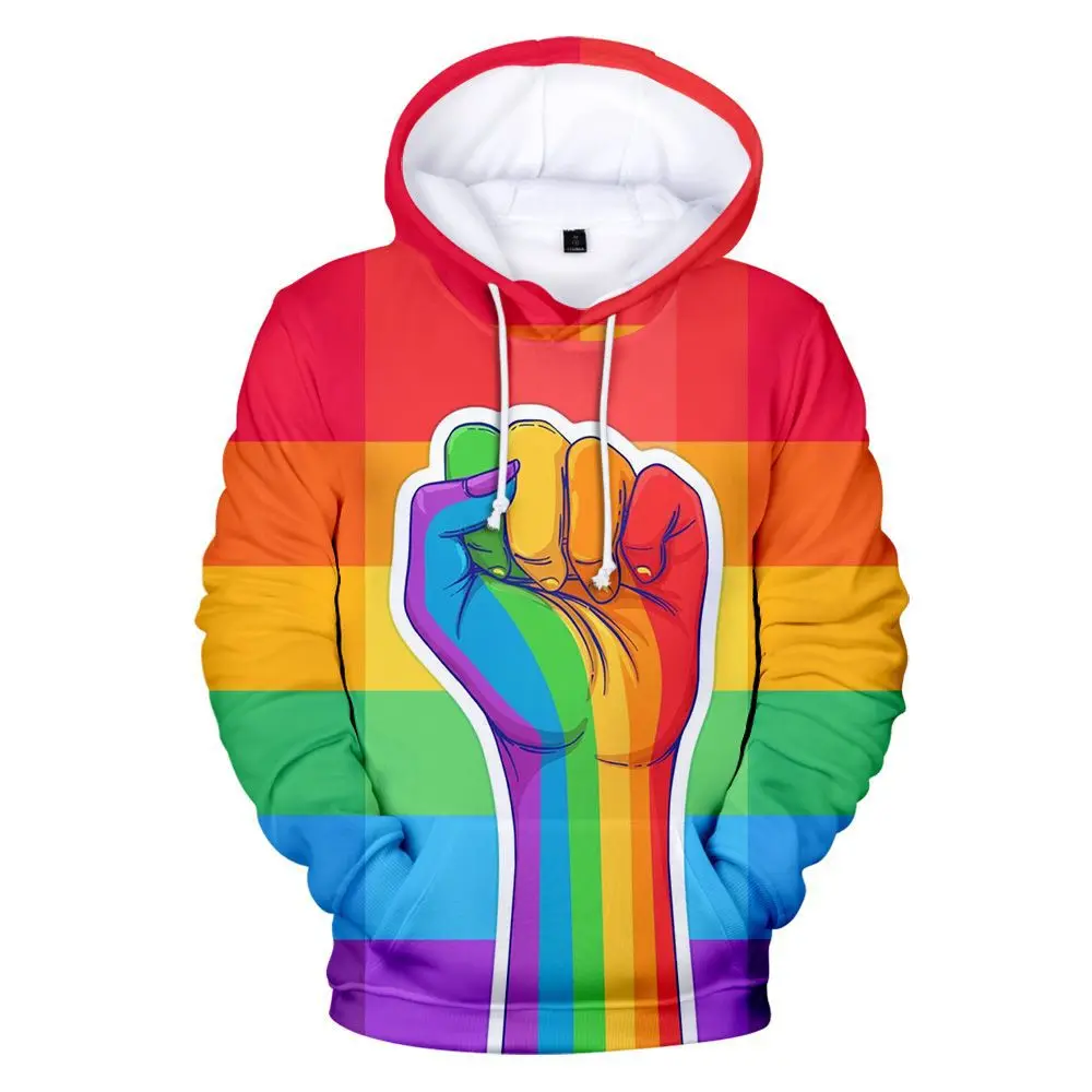 

Hot Sale Fashion Casual Pullover Hooded Colorful Rainbow LGBT Hoodies Sweatshirt Men Women For Lesbian Gay Pride LGBT Hoodie