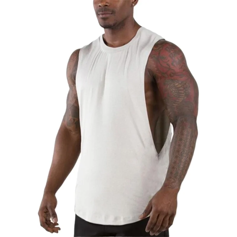 Muscle Exercise Tank Tops Men Summer Drop Armhole Vest Gym Clothing Cotton Singlet Cut Off Sleeveless T Shirt Bodybuilding Top