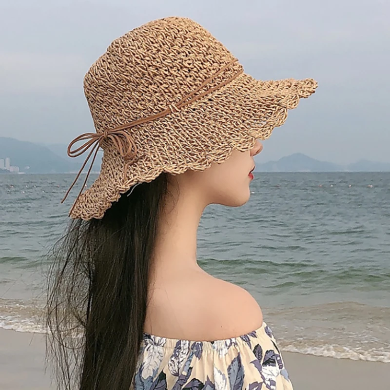 

New Summer Hat For Women Adjustable Ribbon Straw Hats Women Foldable Wide Large Brim Beach Hat Chapeau Visor Cap