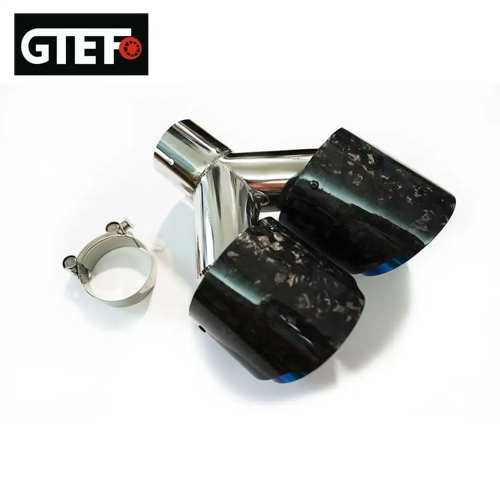 Car 1PC Universal Y-Shape Dual Outlet Forged Carbon Fiber Satin Exhaust Tip Muffler Pipe Decorative Nozzle with Bluing Outlet