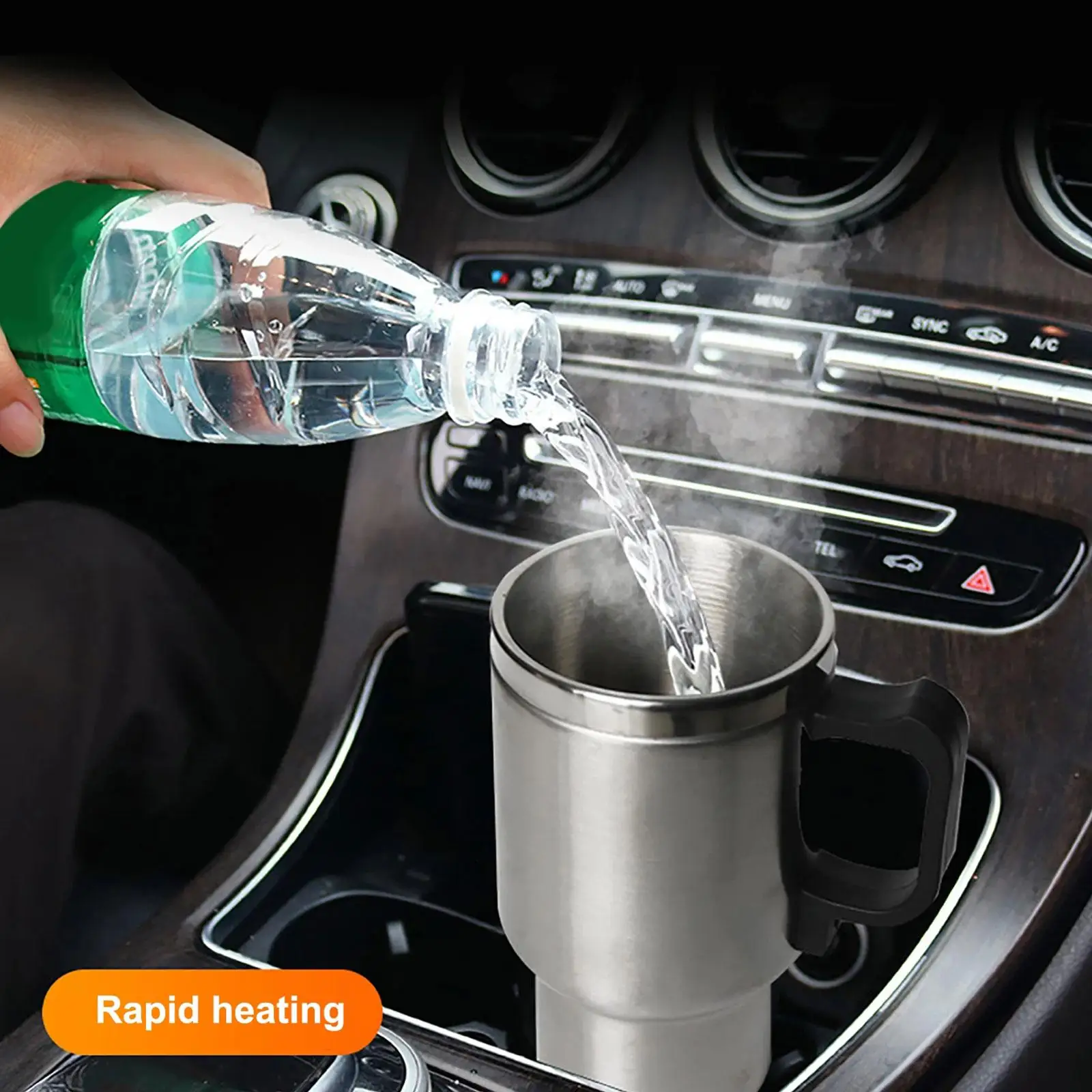 Car Electric Heating Cup 12V Stainless Steel Thermos 450ml USB Heated Mug For Outdoor Travel Camping Coffee Tea Warm Accssories