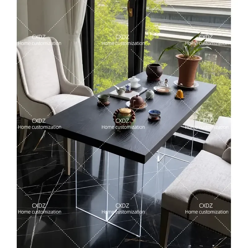 Suspended Dining Table Solid Wood Black Desk Acrylic Coffee Table Balcony Tea Table Creative Computer Desk Modern Home