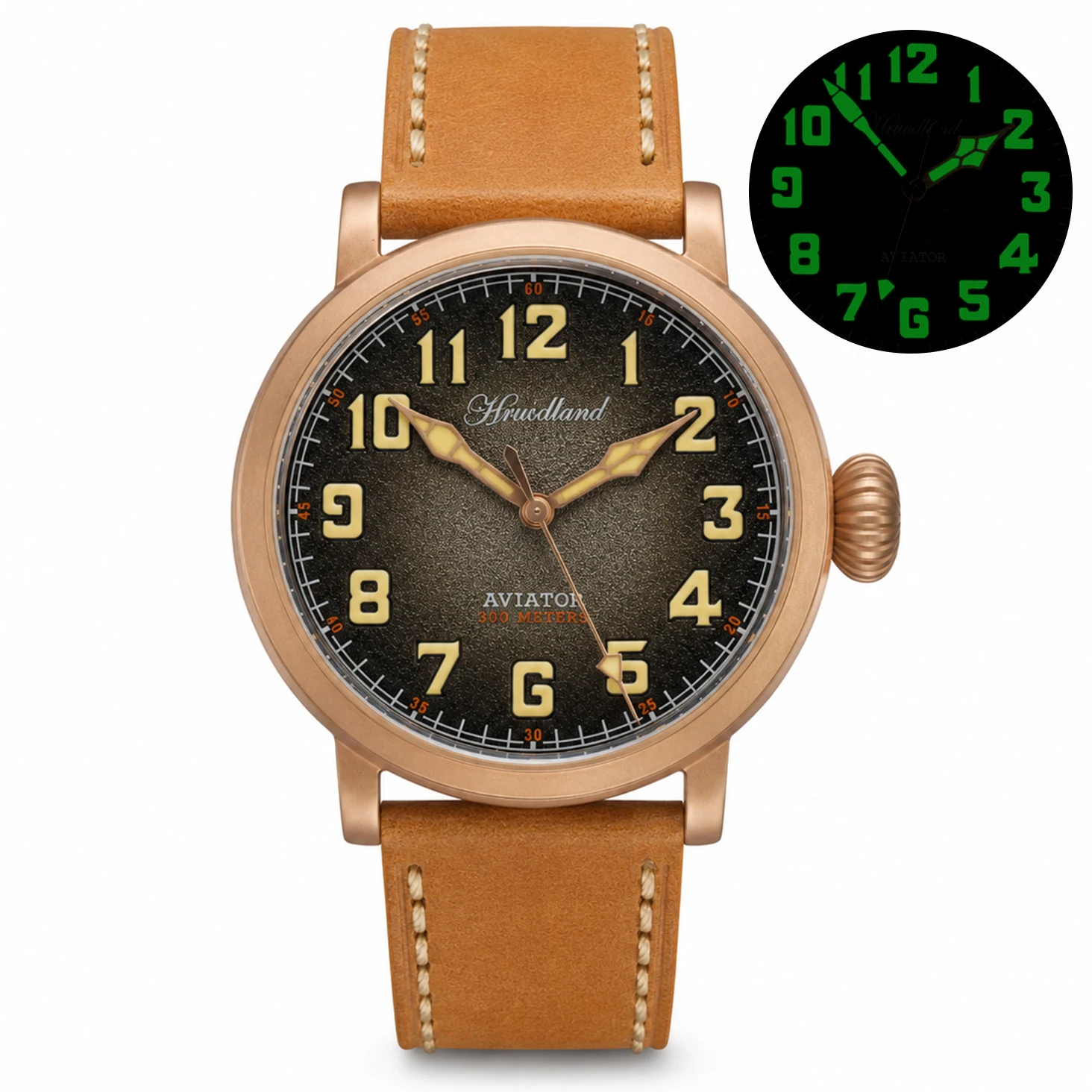 Retro Men's Automatic Pilot Watch PT5000 Onion Crown Sapphire Crystal C3 Lume 300m Waterproof CuSn8 Bronze Military Watches