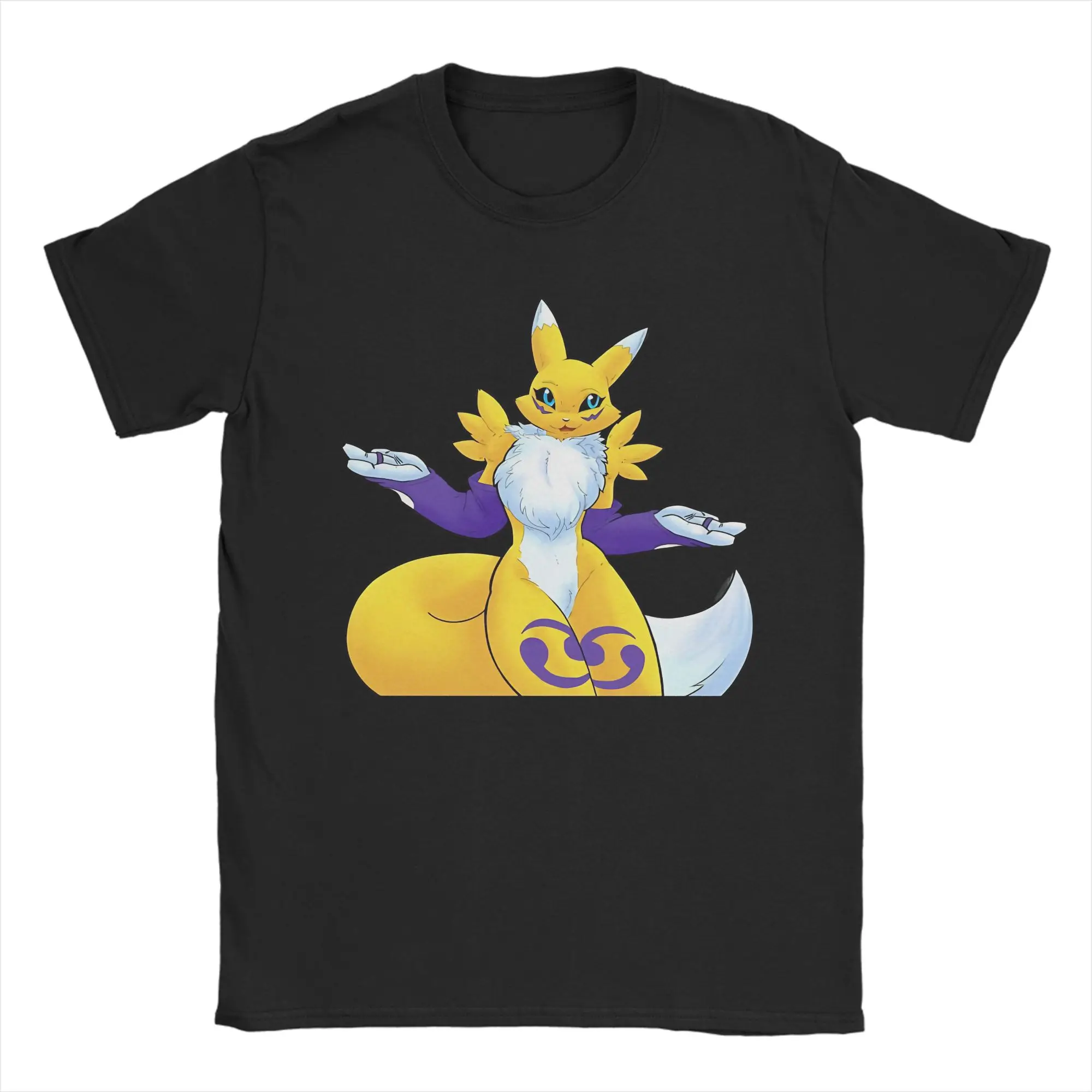 Streetwear T-Shirt Renamon Classic Pose Pure Cotton T Shirts Novelty Tee Shirt for Men Beach Y2K Casual Short Sleeve Tees