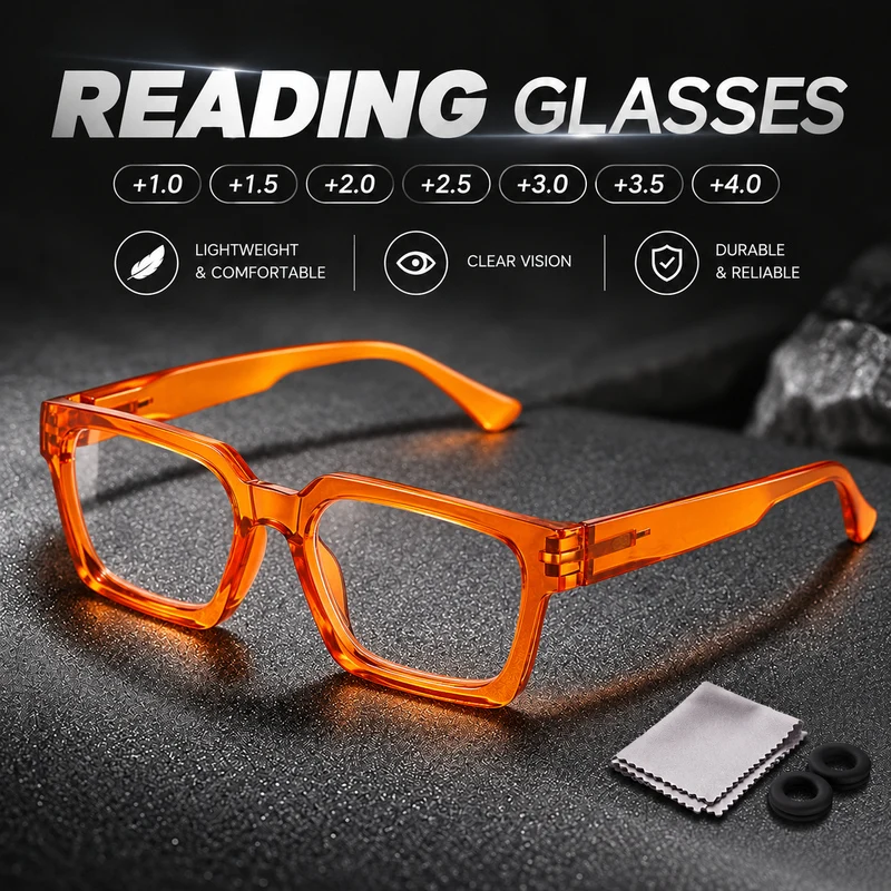 1 Pair Fashion Reading Glasses +1.0 to +4.0 with Cleaning Cloth and Anti-Slip Ear Hooks for Home and Office