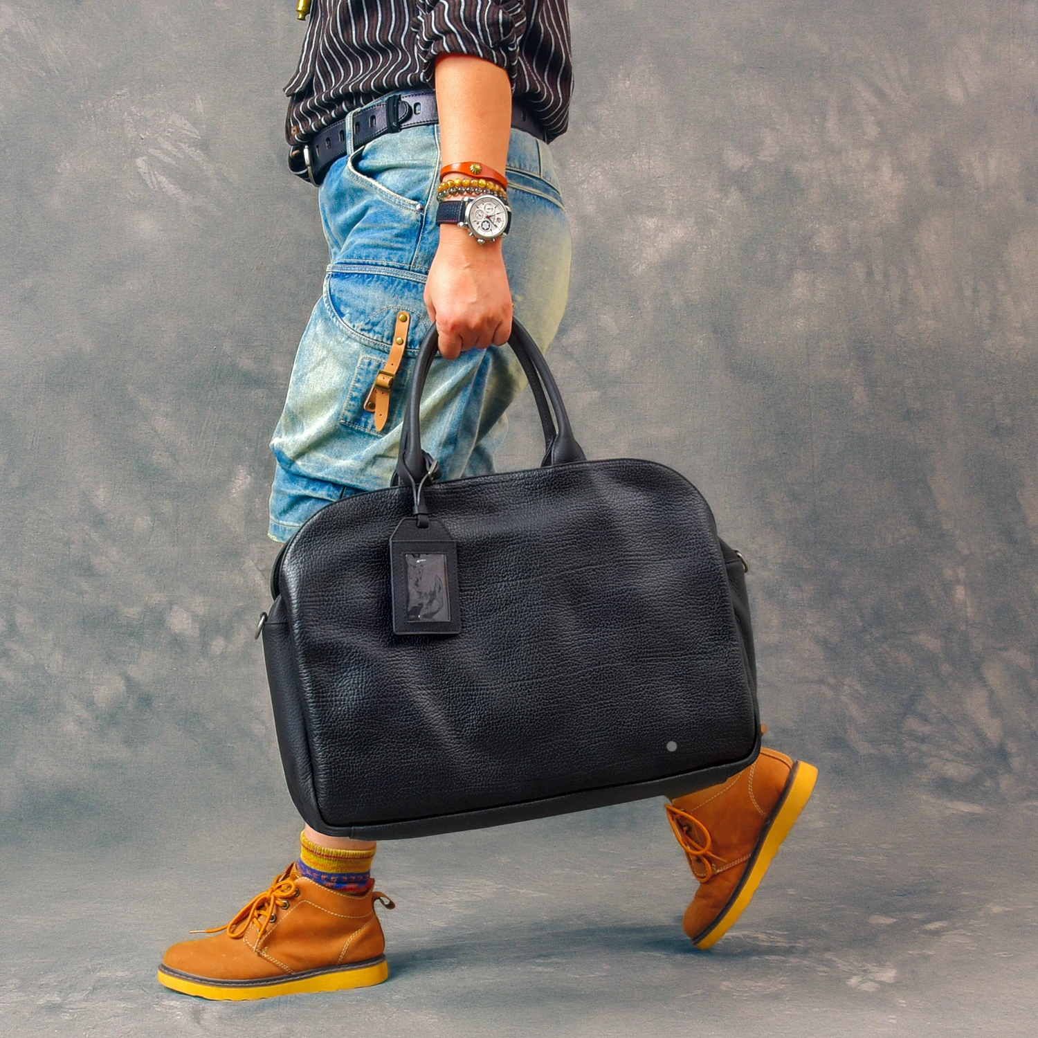 business casual handmade first layer cowhide men's large capacity briefcase simple luxury soft genuine leather work handbag