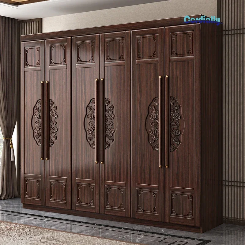 Solid Wood Double Wardrobe High Capacity Clothes Organizer Open Storage Bedroom Furniture Modern Home Decor