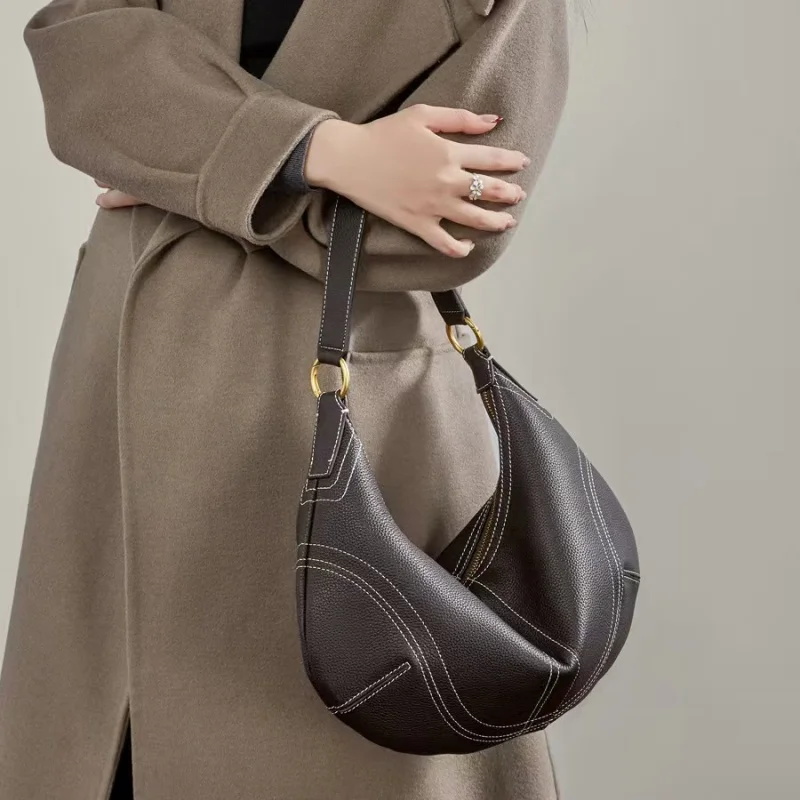 

Сумка-пельмень из натуральной кожи (первый слой) для повседневного использования, в стиле кэжуал, на плечо или через плечо, bolsos mujer