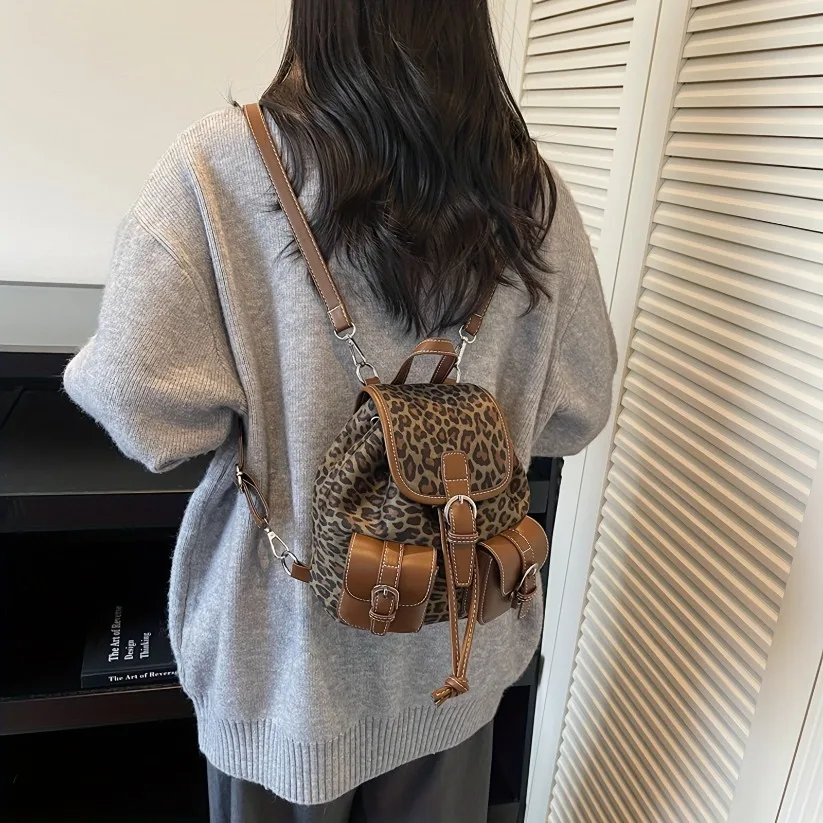 Retro Leopard Print Women's Backpack Light and Versatile Trendy Fashion Daily Leisure Shopping Dating American Style