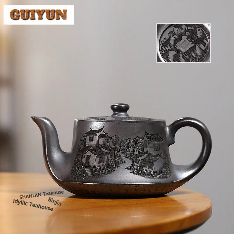 

500 мл классические чайники из фиолетовой глины Исин, кривый горшок ручной работы, необработанный рудный камень, желтый грязевой чайник, китайский чайный сервиз Цзыша, коллекция