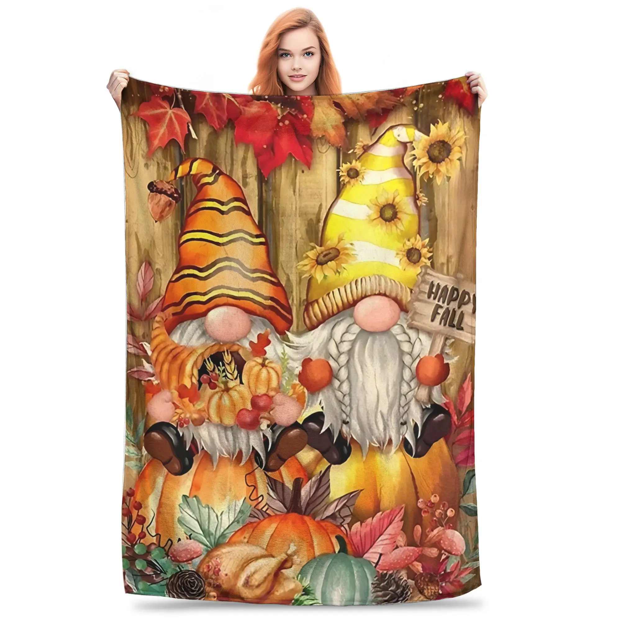 1PC Home Farmhouse Pumpkin Fall Blanket Throw Blanket  Novelty Warm Blanket All Season Gift for Happy Halloween Give Thanks