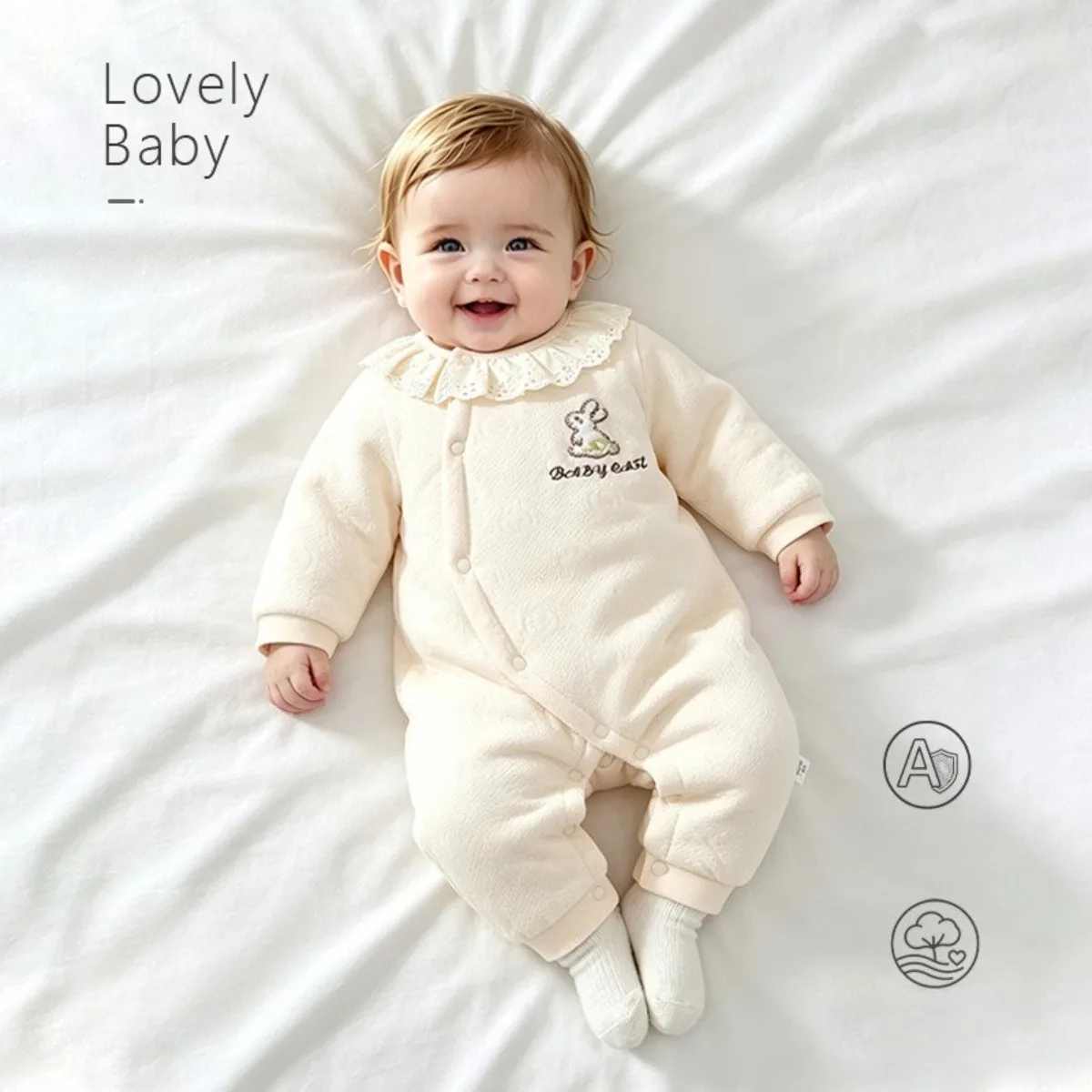 Baby Girl Romper Lace Collar Cotton Quilted Long Sleeve Onesie Warm Infant Toddler Autumn Winter Clothes 0-18M Rabbit Embroidery