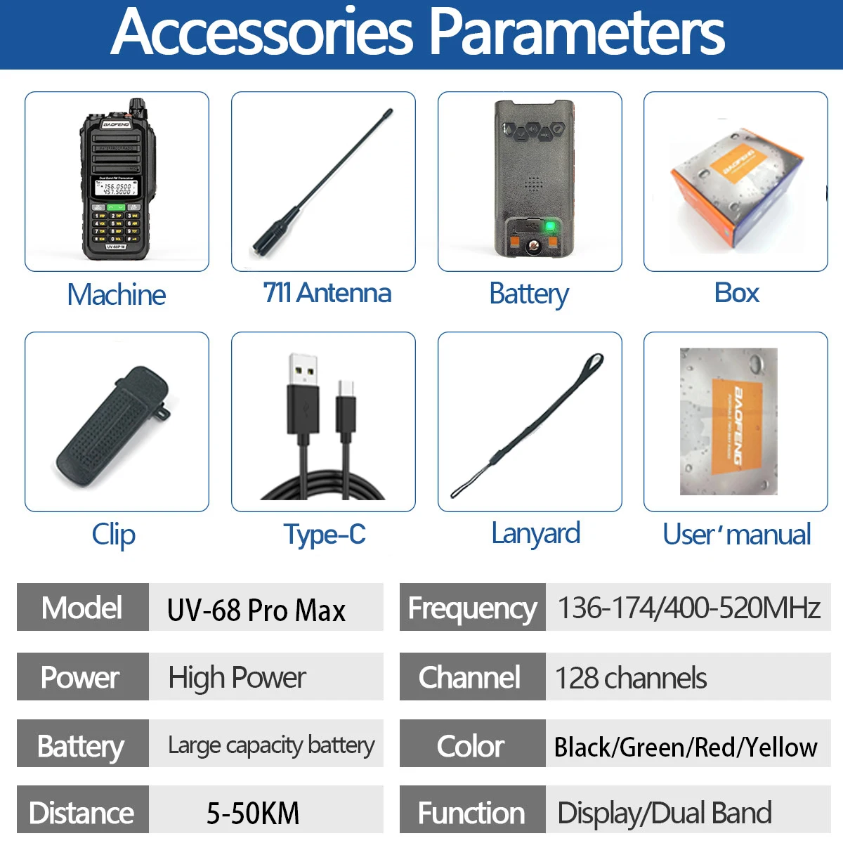 Baofeng UV-68 Pro MAX, Walkie Talkie kekuatan tinggi CB Ham UHF VHF tahan air jangkauan jauh Upgrade UV9R Radio dua arah 2023