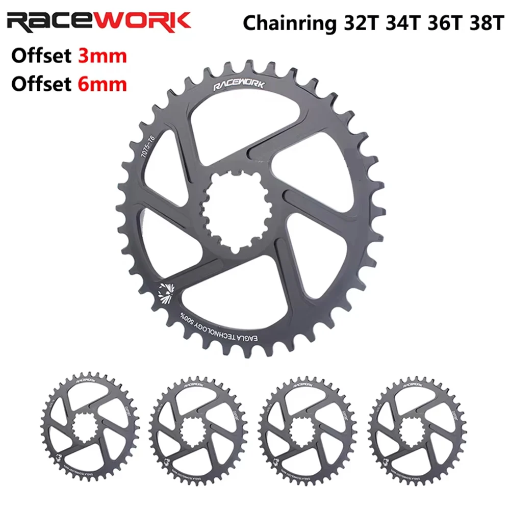 

RACEWORK MTB Chainring 3/6mm Offset 32/34/36/38T Mountain Bike Wide Narrow Teeth Chainwheel Bicycle Crankset For SRAM GXP
