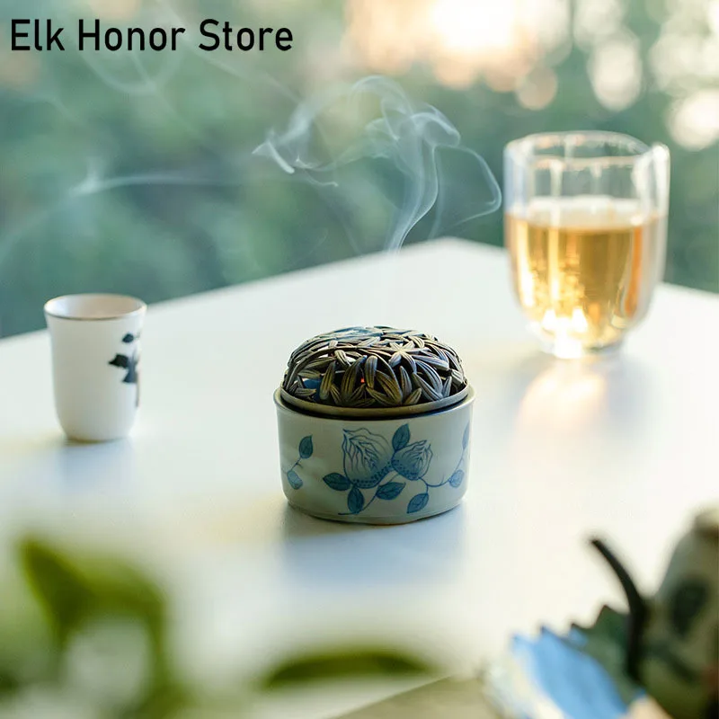 

Pure Hand-painted Tangled Lotus Art Ceramic Incense Burner Sandalwood Agarwood Xuande Furnace Aromatherapy Smoke Censer Holder