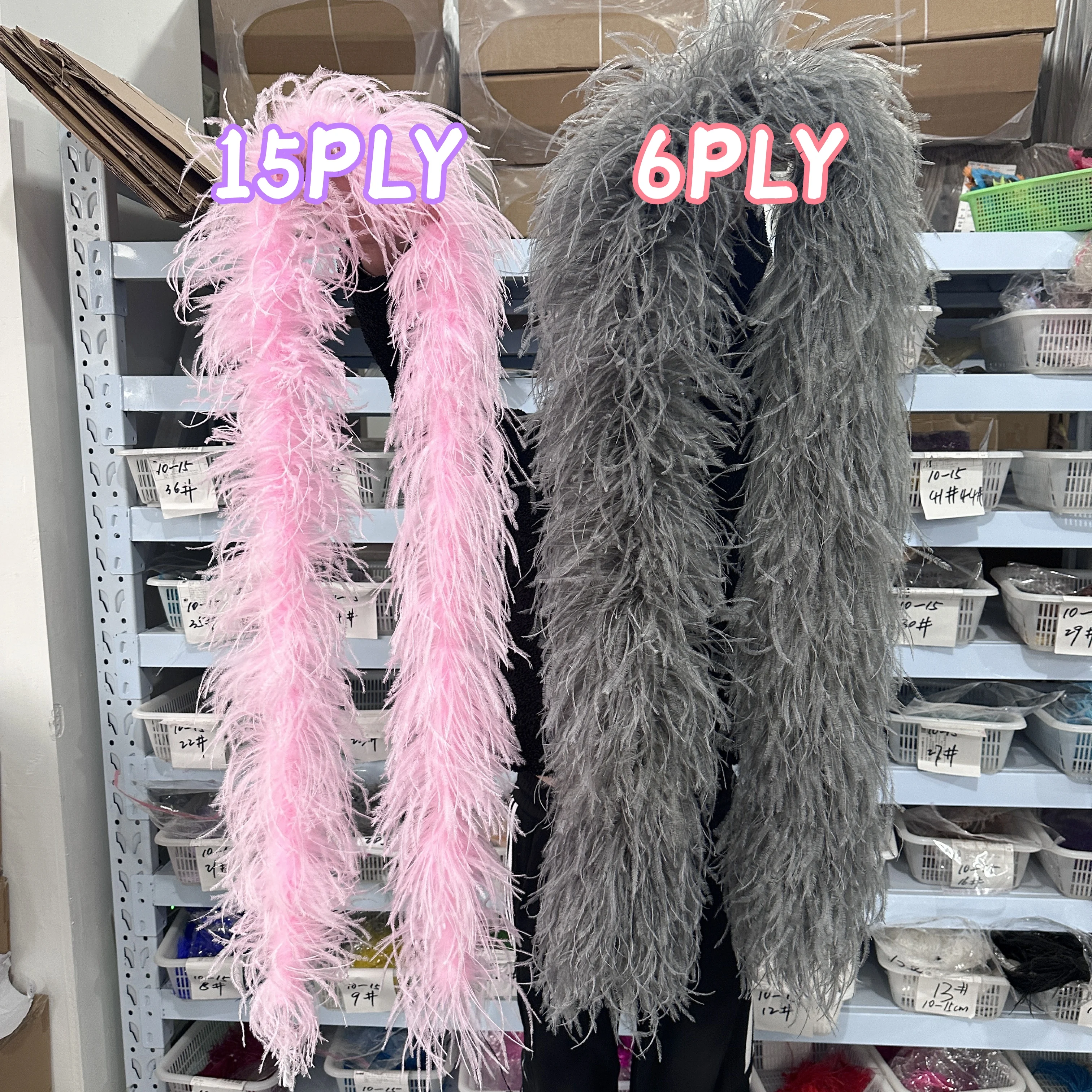 6-20 Ply Ultra Fluffy Ostrich Feather Boa 2M Gray Plume Shawl for Halloween Cosplay Special Events Wedding Party Dress Decor
