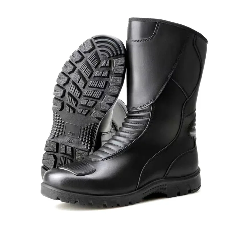 Botas de moto para hombre, botas clásicas de motocross con tacón reforzado, botas altas impermeables para motocicleta