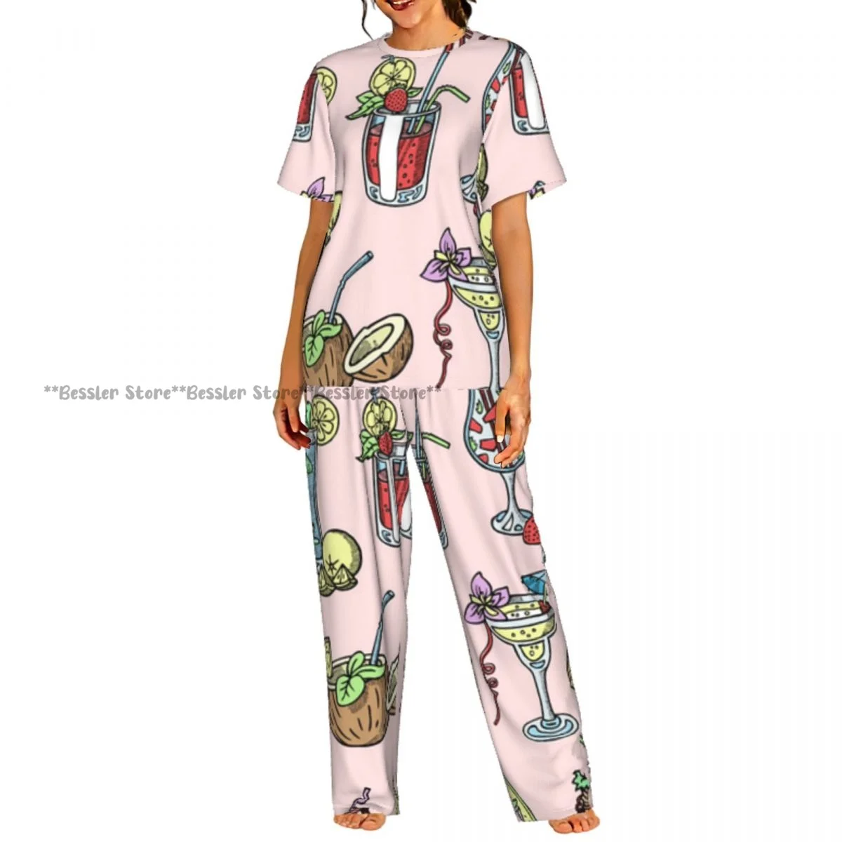 

Женский комфортный комплект для сна с коротким рукавом: пижама и костюм для коктейлей (Текила, Мартини)