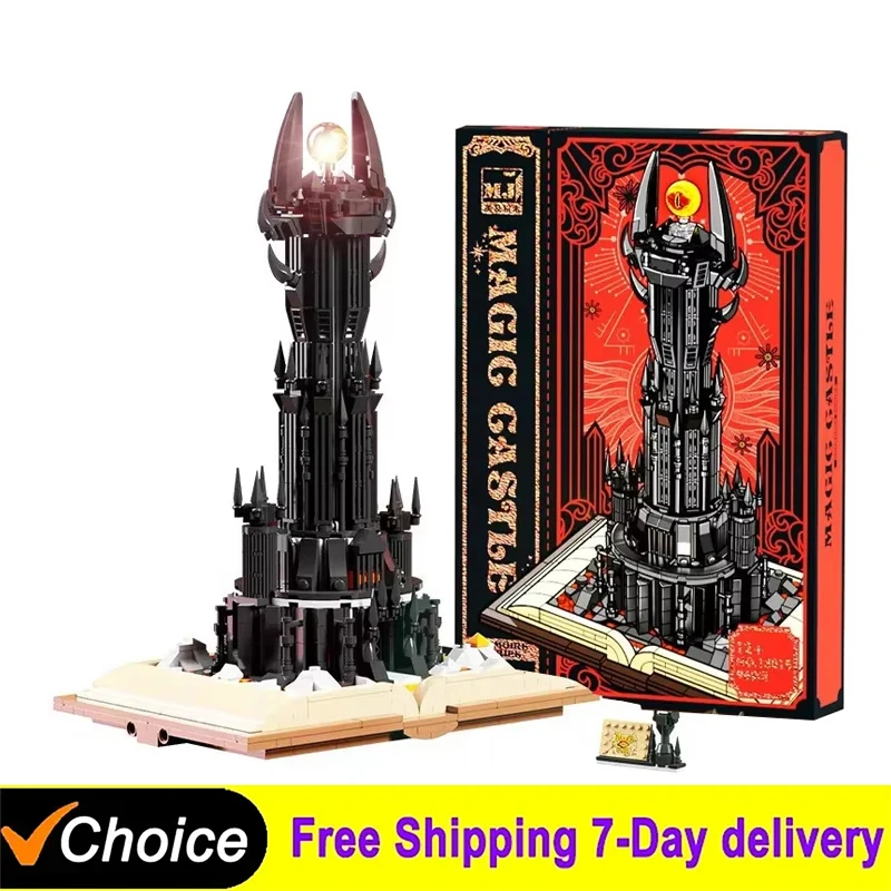 966PCS Torre Nera Libro Magico Building Blocks Castello Magico Scuro Modello di Montaggio Mattoni Con Luci Giocattoli Per Bambini Regali Di Natale