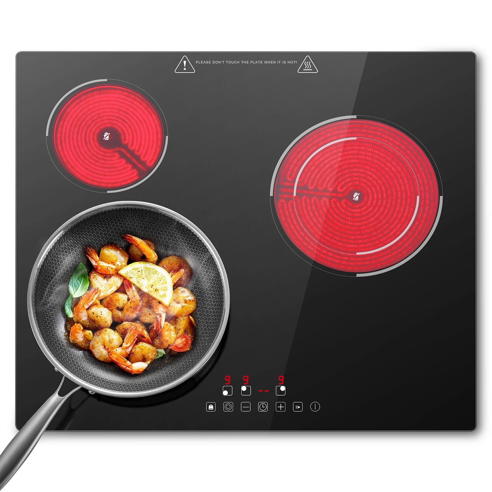 Glass Ceramic Hob 3 Plates, 59 Cm, 5200 W Hob, 3 Hobs with Touch Control, 9 Heat Settings, Child Lock, Timer 99 Min