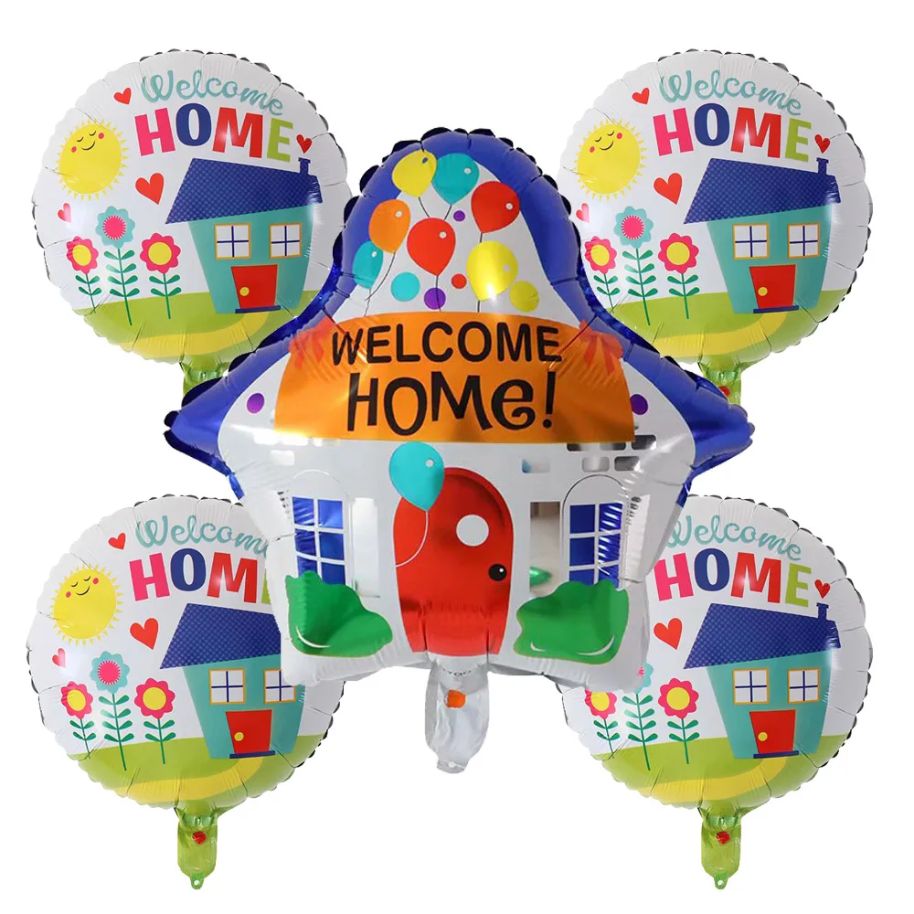 5pcs/set Welcome Home Balloons With House Shaped Balloons Welcome Baby At Home Decoration Housewarming,Back from Hospital Party