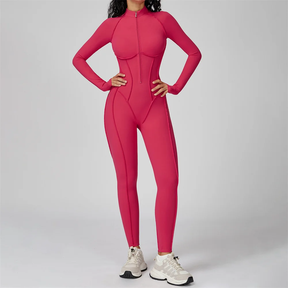 

Новые осенне-зимние женские цельные бесшовные комбинезоны для йоги, леггинсы с длинными рукавами на молнии, облегающие спортивные костюмы для фитнеса, спортивные костюмы
