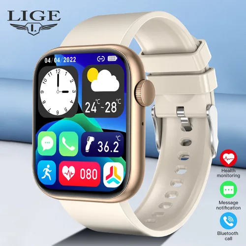 LIGE nuevo reloj inteligente para mujer 1,85 completamente táctil Bluetooth llamada reloj de pulsera inteligente reloj de temperatura corporal pulsera deportiva reloj inteligente para hombres