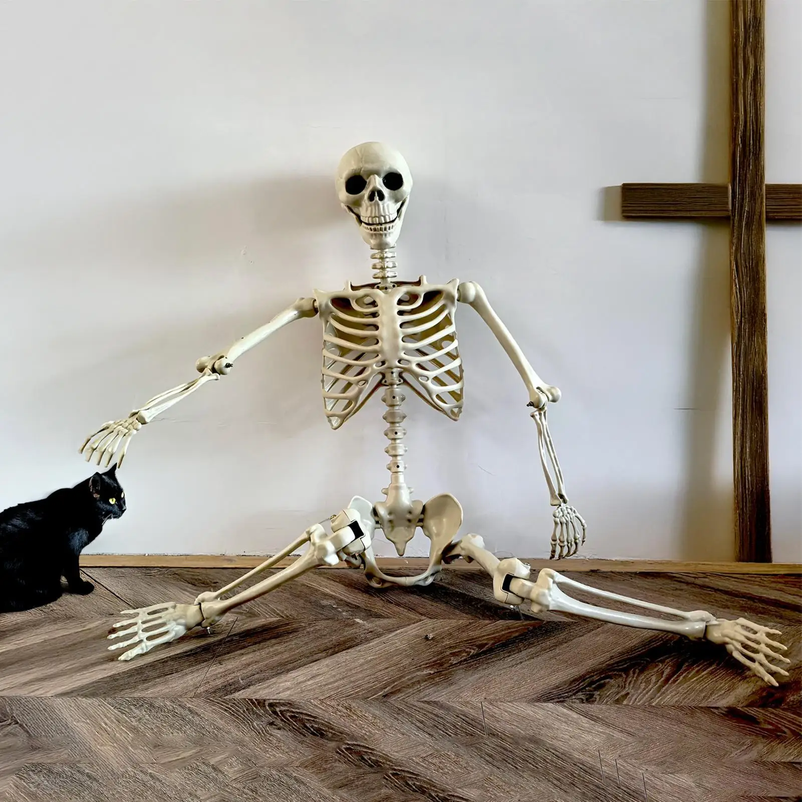 90CM Spooky Halloween Skeleton Life Size Human Skeleton Posable Joints Weather-Resistant Outdoor Decorations Photo Props Party