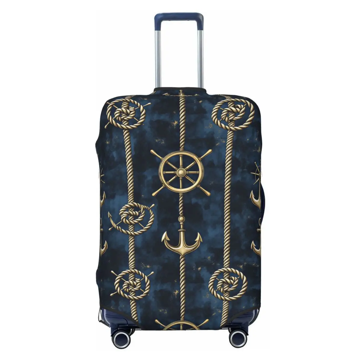 Nautical Gold Anchor & Ship Wheel Seamless Pattern Suitcase Cover Dust Proof Luggage Protective Covers for 18-32 inch