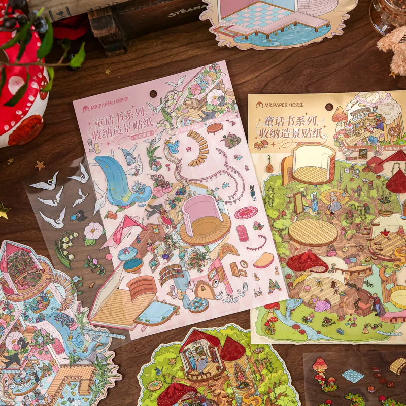 4 fogli/borsa adesivi diorama in miniatura a tema fiaba magica per album fai da te decorazione della cassa del telefono adesivo ricompensa per studenti