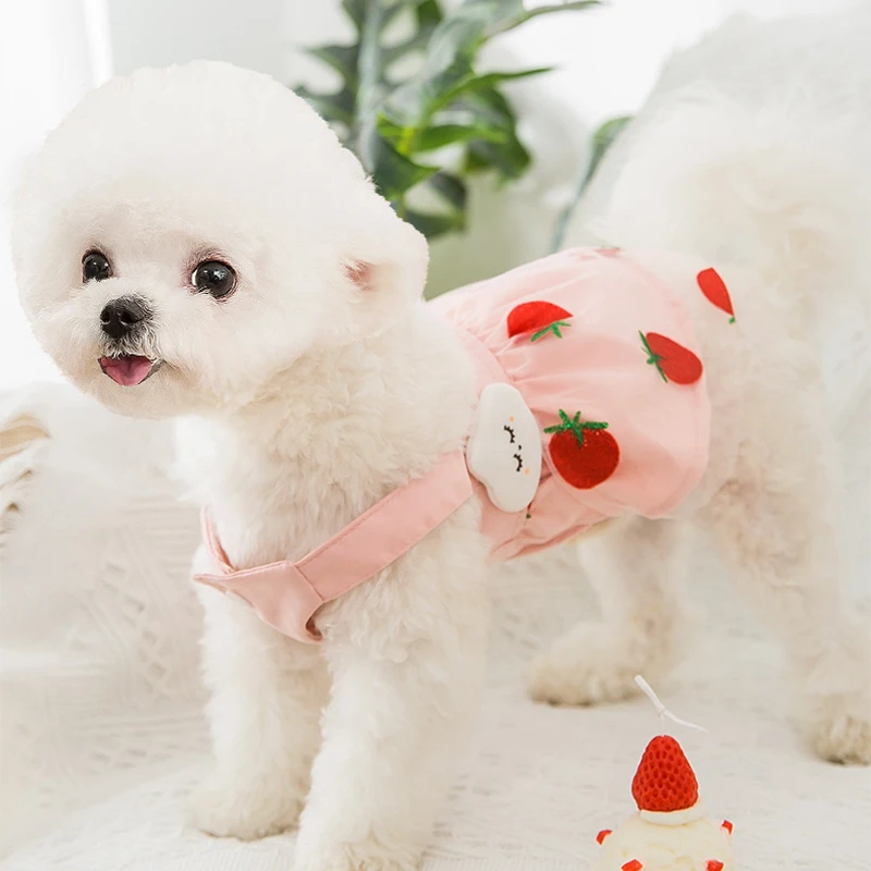 Summer Dog Dress Strawberry Pineapple Print Skirts Cat Sweet Dresses Chihuahua Yorkie Cute Skirts Puppy Clothes Pet Supplies