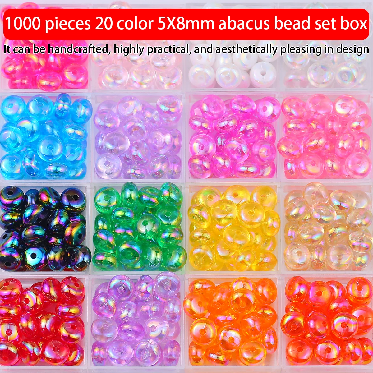20 Colors 5mm 1000Pcs Set Ab Color Flat Round Acrylic Loose Beads for Jewelry Making Bracelet Necklace Keychain DIY Accessories