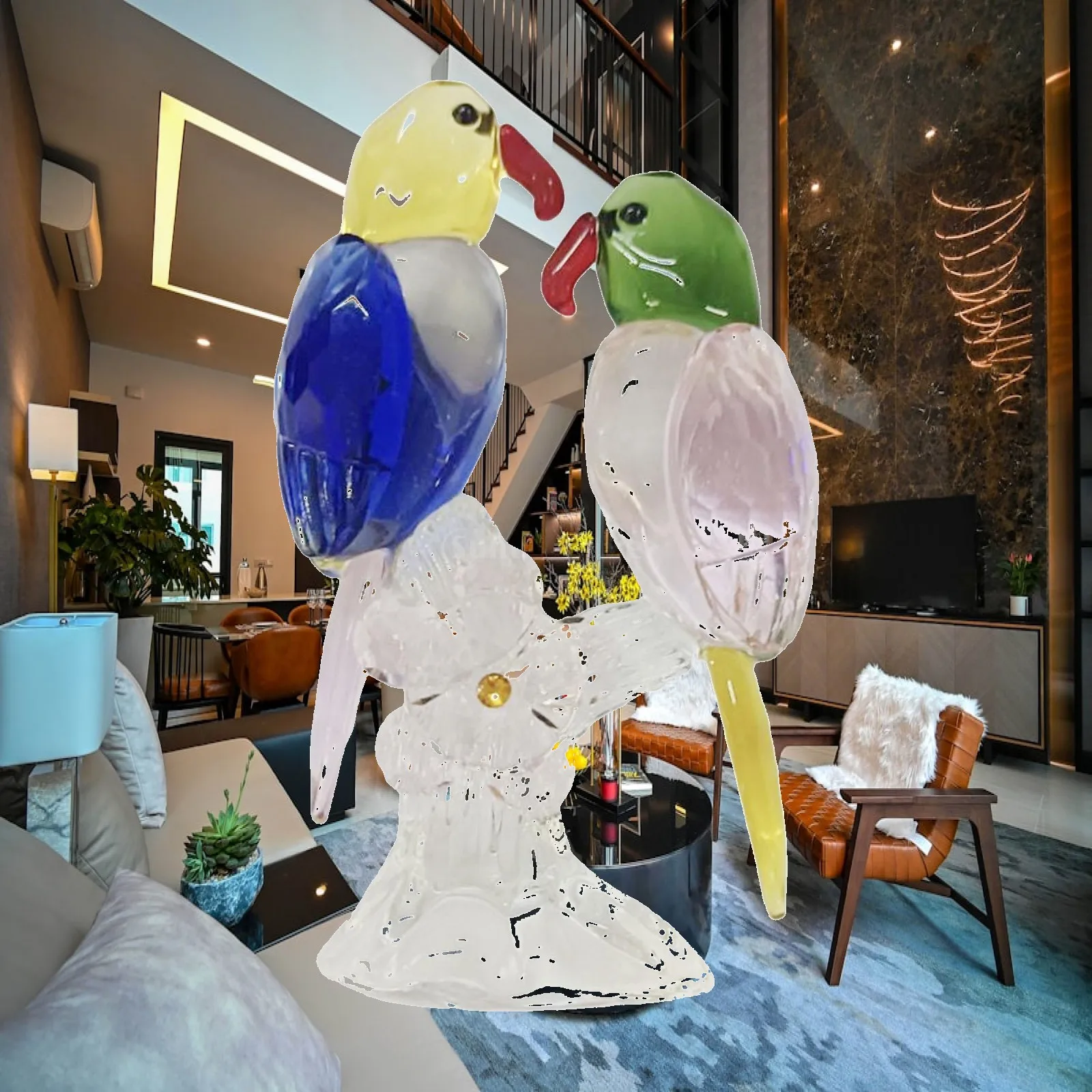 Colorful Parrot Statue Home Decor Crystal Bird Figurine for Living Room Bedroom Shelf Decorative Object Art