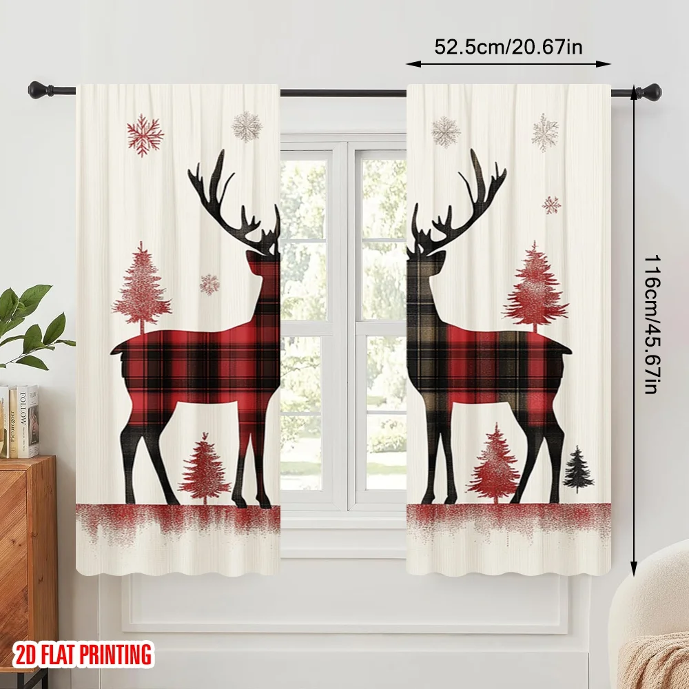 2 قطعة ، 2D الطائرة الطباعة المعاصرة الستائر الجاموس منقوشة الرنة الثلج (4) البوليستر دائم (بدون قضيب) عطلة