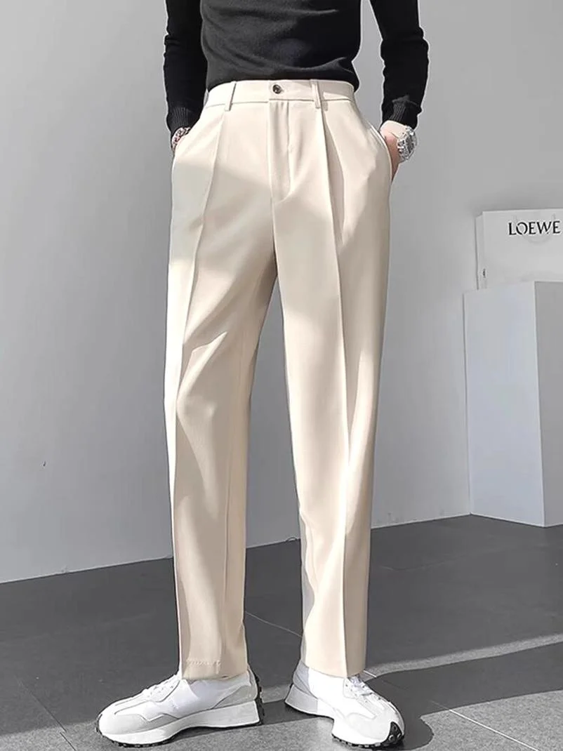 

Повседневные мужские свободные брюки прямого кроя с регулируемой талией, синие, длинные, модные, для отдыха, на все сезоны, базовые цвета